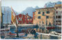 Szenerie Im Hafen von Torbole, Gbz. und Bzk. Riva, Gefürst. Grafsch. Tirol (heute Comunità Alto Garda e Ledro, Provincia autonoma di Trento). Farbautotypie 9 x 14 cm; Aufnahme: Hans Hildenbrand, Stuttgart um 1910.  Inv.-Nr. vu914fat00019