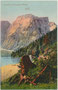 Der Seekofel (ladin. Sas dla Porta, ital. Croda del Becco) 2810 m.s.l.m. der Pragser Dolomiten über dem Wildsee bis 1919 Bzk. Bruneck, Gef. Grafsch. Tirol (heute Südtirol). Photochromdruck 9 x 14 cm; K. Redlich, Innsbruck um 1910.  Inv.-Nr. vu914pcd00387