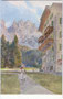Das KARERSEEHOTEL (Gemeinde Welschnofen) mit dem Latemar in den Dolomiten. Farbautotypie 9x14cm; unbekannte Künstlersignatur, Eigenverlag des Karerseehotels um 1910.  Inv.-Nr. vu914fat00028