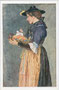 Speisenweihe im Zillertal. Farbautotypie 9 x 14 cm nach einem Original von Paula Tiefenthaler, verehel. Hornsteiner (1881 Mils bei Hall – 1942 Solbad Hall) 1917. Druck: Mahl, Lienz; Verlag Joh(ann). F(ilibert). Amonn, Bozen.  Inv.-Nr. vu914fat00076