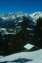Die Kalkkögel in den Stubaier Alpen von einem Heuschober auf der Patscher Alm aus. Farbdiapositiv 24x36mm; © Johann G. Mairhofer 1992.  Inv.-Nr. dc135kd5039.1_32