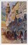 Planwagen vor dem Gasthof „zur Rose“ (re.) und Palais Lang (li.) in der Altstadt von Innsbruck, Hzg.-Friedrich-Straße 39. Farbautotypie 9 x 14 cm (Entwurf: Eduard Ferdinand Hofecker); Verlag Wilhelm Stempfle, Innsbruck 1911.  Inv.-Nr. vu1914fat00071