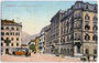 Straßenbahntriebwagen Tw 43 bei Abfahrt von Hst. Südbahnhof (heute Hauptbahnhof) biegt beim Hotel „TYROL“ in die Bahnstraße (heute: Brunecker Str.) ein. Photochromdruck 9 x 14 cm; K(arl). Redlich, Innsbruck 1905.  Inv.-Nr. vu914pcd00104