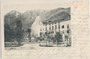 Ehem. Gasthof “Krapf” (heute “Goldener Hirsch”), Unterer Stadtplatz (ex Doganaplatz) an der Reichsstraße (heute Tiroler Straße B 171), Hall i.T.  Lichtdruck 9 x 14 cm; Impressum: B. Lehrburger, Nürnberg; postalisch befördert 1907.  Inv.-Nr. vu914ld00031