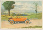 Reisende in einem Tourenwagen der Brennabor-Werke, Brandenburg a.d. Havel (1871-1945), Typ R6 25 PS der Baujahre 1925 bis 1928. Farbrastertiefdruck 10 x 15 cm nach Original eines anonymen Werbeillustrators (Sign. "R").  Inv.-Nr. vu105frt00003