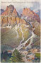 Hotels am Passo Tre Croci, Gemeinde Cortina d'Ampezzo, Prov. Belluno und Cristallogruppe der Dolomiten. Farbautotypie 9 x 14 cm nach einem Original mit unleserlicher Signatur. Impressum: Piero A. Ghedina, Cortina d'Ampezzo um 1925.  Inv.-Nr. vu914fat00136