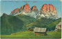 Langkofelgruppe in den Dolomiten von Südosten. Photochromdruck 9 x 14 cm; Impressum: Lorenz Fränzl, München um 1910.  Inv.-Nr.  vu914pcd00269