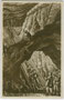 "Rutsche im Bergwerk" sowie bergmännische Kleidung und Arbeitsverrichtungen (Souvenirbild). Gelatinesilberabzug 9 x 14 cm, wohl Reproduktionsaufnahme eines polychromen Originals eines unbekannten Illustrators.  Inv.-Nr. Vu914gs01167