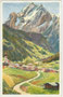 Gries, Gemeinde Canazei, Gbz. Fassa, Bzk. Cavalese, Gefürst. Grafsch. Tirol (1868-1919) mit Maria-Schnee-Kirche und Marmolata. Farbautotypie 9 x 14 cm, Eduard F. Hofecker (1882–1938) pinx.  Dt. Schulverein, Wien 1912.  Inv.-Nr. vu914fat00111