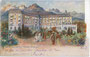 Ehem. Hotel „Kaiserhof“ (ab 1975/76 Hotelfachschule), 1897 Kaiserin Elisabeth's Logie in Meran, Habsburgerstr. (heute Freiheitsstr. 155). Farbautotypie 9 x 14 cm, Entw. Artur Nikodem 1870–1940, Druck: S. Pötzelberger, Meran um 1910.  Inv.Nr. vu914fat00027