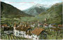 Ansitz Rosenstein in Obermais (1923 nach Meran eingemeindet), Gerichtsbezirk und Bezirk Meran, Gef. Grafsch. Tirol (heute Prov. Bozen-Südtirol) mit Texelgruppe. Kombinationsfarbdruck 9 x 14 cm; Otmar Zieher, München um 1905.  Inv.-Nr. vu914kfd00015