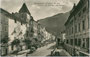 Großer Graben mit Sparkasse (rechts) und Säbener Tor (links) in Brixen am Eisack, Provinz Bozen (Südtirol), Königreich (1861-1946), heute Republik Italien. Lichtdruck 9 x 14 cm; Aufnahme/Verlag Lorenz Fränzl, Bozen um 1935.  Inv.-Nr. vu914ld00199