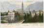 Kamposch's Hotel "Walther von der Vogelweide" (rechts) und Dependance (links) an der Bahnhofsallee in Bozen. Photochromdruck 9x14cm; B. Lehrburger, Nürnberg; postalisch gelaufen 1905.  Inv.-Nr. vu914pcd00069