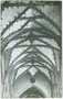 Spätgotisches Kreuzrippengewölbe in der Pfarrkirche St. Oswald in Seefeld, Tirol. Gelatinesilberabzug 9 x 14 cm; Impressum: A(lfred). Stockhammer, Hall in Tirol 1910.  Inv.-Nr. vu914gs00271