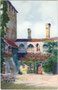 Hof vom Ansitz Knillenberg in Obermais (seit 1924 Fraktion von Meran), Dantestraße. Farbautotypie nach einem Original von Josef Marschall (1887-1917) 9 x 14 cm; Kunstverlag Karl Alber-Specht, Ravensburg um 1905.  Inv.-Nr. vu914fat00053
