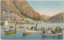 Dampfboote wohl von italienischer Polizei und/oder Kriegsmarine vor der Kulisse der Limonaie von Limone am Gardasee, Prov. Brescia, Reg. Lombardei. Photochromdruck 9 x 14 cm; Impressum: G. Negri/V. Uff. Rev. Stampa, Negri um 1910.  Inv.-Nr. vu914pcd00351