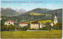 Bruneck mit der Ursulinenkirche zum Hl. Erlöser gegen Kleine und Große Windschar (3.041m) in der Rieserfernergruppe der Hohen Tauern. Photochromdruck 9 x 14 cm; Impressum: Josef Werth, Toblach um 1912. Inv.-Nr. vu914pcd00217