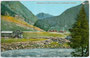 Gasthof „Zur Post – Praxmarer“ (heute Haus „Apart Praxmarer“) an der Venter Ache in Zwieselstein, Gemeinde Sölden im Ötztal, Bezirk Imst, Tirol um 1910. Photochromdruck 9 x 14 cm; Impressum: G. Lampe, Innsbruck.  Inv.-Nr. vu914pcd00152