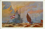 S.M.S. "Kaiserin Elisabeth" (Stapellauf 1890, Umbau 1906), geschützter Kreuzer der Franz-Joseph-I.-Klasse vor Klautschau. Farbautotypie 9 x 14 cm (Künstlersignatur unlesbar). Inv.-Nr. vu914fat00124