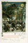 Karikatur mit Lobgedicht auf das Bozner BATZENHAUSL. Kombinationsfarbdruck 9 x 14 cm; Impressum: J(ohann). F(ilibert). A(monn). B(ozen). um 1900.  Inv.-Nr. vu914kfd00011