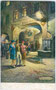Nachtschwärmer vor dem Batzenhäusl in der Altstadt der Bezirkshauptstadt Meran unter den Lauben Nr. 32. Farbautotypie 9 x 14 cm nach einem Original von Anton J. von Dembinski, Impressum: S. Pötzelberger, Meran 1927.  Inv.-Nr. vu914fat00041