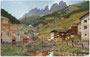 Hotel "Mulino - Post" in Campitello im Fassatal, Bzk. Cavalese, Gefürst. Grafsch. Tirol (hte. Comun General de Fascia, Provincia autonoma di Trento). Farbautoypie 9 x 14 cm; Aufnahme: Hans Hildenbrandt, Stuttgart um 1910.  Inv.-Nr. vu914fat00039