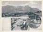 Haus "Krautschneider" mit Fremdenzimmer in Söll, Bezirk  Kufstein, Tirol gegen Wilder Kaiser im Kaisergebirge. Dreiteilige Autotypie 10 x 15 cm ohne Urheber-/Verlagsnachweis,  Inv.-Nr. vu105at00021
