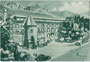 „Albergo Rosa d'Ora“ (dt. „Hotel Goldene Rose“) am Graben Nr. 36b in Brunico (Bruneck), Alto Adige (heute Autonome Provinz Bozen-Südtirol). Rastertiefdruck 10 x 15 cm, Künstlersignatur unleserlich. Verlag: S.A.I.G.A., Genova 1934.  Inv.-Nr. vu105rtd00005