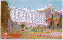 „Palast-Hotel“ seit 1906 in Untermais (1924 nach Meran eingemeindet) mit Parkanlage. Farbautotypie 9 x 14 cm nach einem Original von Artur Nikodem (1870–1940). Verlag Pötzelberger's Buch- und Kunstdruckerei in Meran um 1910.  Inv.-Nr. vu914fat00043