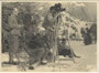 Filmstab mit Kameramann Walter Riml (1905 Innsbruck – 1994 Steinach i.T.) sitzend bei Dreharbeiten in winterlicher Berglandschaft. Gelatinesilberabzug 9 x 12 cm, wohl Amateuraufnahme.  Inv.-Nr. vu912gs00019