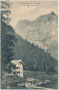 Gumpenspitze (2.178m) in der Gamsjochgruppe des Karwendel und Wurzenhütte in der Eng, Gde. Vomp, Bzk., Schwaz, Tirol mit dreigeschoßer Eck- und Fassadenloggia. Lichtdruck 9 x 14 cm; Verlag Hans Link, Schwaz 1905.  Inv.-Nr. vu914ld00344