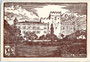 Castel Terlago über gleichnamiger Gemeinde (heute Comunità della Valle dei Laghi, Provincia di Trento) gegen die Paganella. Wohl Abdruck von Holzschnitt 10 x 15 cm eines anonymen Künstlers; postalisch befördert 1962.  Inv.-Nr. vu105hs00001