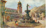 Piazza del Duomo mit Kathedrale San Vigilio und Neptunbrunnen in Trento (Trient). Farbautotypie nach einem Original von Edoardo Marchioro (1885-1932), dat. 1914, Verlag Uff. Ref. Stampa, Milano.  Inv.-Nr. vu914fat00132