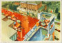 Dachterrasse mit Schwimmbecken der Dependance vom Hotel "Savoia" in Cortina d'Ampezzo, Provinz Belluno, Italien. Farboffsetdruck 10 x 15 cm; Verlag S.A.I.G.A. già Barabino & Graeve, Genova; postalisch befördert 1940.  Inv.-Nr. vu105fod00173