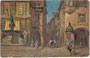 Neptunbrunnen (Entwurf: G. Mayr, Völs; Guss: Joachim Reiss) beim Haus Obstplatz Nr. 13 am Westende der Laubengasse. Farbautotypie nach Original eines anonymen Künstlers; „Oilette“ Raphael Tuck & Sons, Berlin um 1910.  Inv.-Nr. vu914fat00158