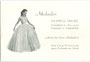 Vorderseite der Empfehlungskarte mit Motiv Ballkleid mit rückseitig handschriftlich vermerkter Zahlungsbestätigung vom Modesalon Hedwig Treml, Pestalozzistraße 11 (Pembaurblock), Innsbruck-Pradl um 1950. Autoypie 10 x 15 cm; Inv.-Nr. vu105at00007