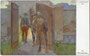 "Ins Pferdespital". Kavallerist mit Dienstpferd. Farbautotypie 9 x 14 cm nach einem Original von Nikolaus Schattenstein (1877 Ponjemon,Russland - 1954 New York), um 1916.  Inv.-Nr. vu914fat00089