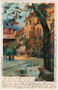 Burghof von Runkelstein an der Talfer in Wangen, Gemeinde Ritten, Gbz. und Bzk. Bozen, Gefürst. Grafsch. Tirol (heute Südtirol). Chromolithographie 9 x 14 cm, Entwurf von M(ichael). Zeno Diemer vor 1900; postal. befördert 1900.  Inv.-Nr. vu914clg00001