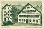 Ehemalige Pension (links) sowie Brauerei & Gasthof „zur Goldenen Glocke" (rechts) des Karl von Wiesenegg, Untermarkt 9 in der Bezirkshauptstadt Reutte, Tirol. Autotypie 10 x 15 cm ohne Impressum, um 1935.  Inv.-Nr. vu105at00013