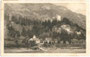 Ritterweg mit St.-Anna-Steg (heute Hängebrücke), Kirche St. Anna und Burgruine Vilsegg, Stadtgemeinde Vils, Bzk. Reutte, Tirol. Rastertiefdruck 9 x 14 cm; Impressum: August Zerle, Viktoriastr. 1, München; postalisch befördert 1918.  Inv.-Nr. vu914rtd00020