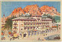 Hotel "Concordia" am Corso Italia 28, Cortina d'Ampezzo, Prov. Belluno, Venetien (errichtet 1907). Farbautotypie 10 x 15 cm nach Original eines anonymen Künstlers; Impressum: Barabino & Graeve, Genova um 1930.  Inv.-Nr. vu105fat00031