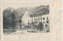Gasthof KRAPF am Doganaplatz, heute Verkehrsinsel am Westende des Unteren Stadtplatzes in Hall. Lichtdruck 9x14cm; B. Lehrburger, Nürnberg; postalisch gelaufen 1907.  Inv.-Nr. vu914ld00031