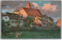 Deutschordenskommende in Lengmoos, Gde. Ritten, Gbz. und Bzk. Bozen, Gefürst. Grafsch. Tirol (heute Bez.gem. Salten-Schlern, Südtirol). Farbautotypie 9 x 14 cm, Entwurf/Verlag: R. A. Höger († 1930); Joh. F. Amonn, Bozen 1908.  Inv.-Nr. vu914fat00007