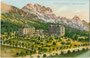 Gebäude und Parkanlagen des Hotel "Miramonti" in Cortina (heute Cortina d'Ampezzo). Chromolithographie 9 x 14 cm; Verlag der Kunstanstalt A. Trüb & Cie., Aarau, Schweiz um 1907. Inv.-Nr. vu914clg00043