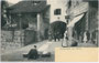 Wäscherin an geöffneter Ritsche und Gemischtwarenhandlung von Seppl Grödner sen. (rechts) bei der Santerklause in Steinach, Bezirkshauptstadt Meran (1849-1919). Lichtdruck 9 x 14 cm; Verlag Joh. F. Amonn, Bozen 1905.  Inv.-Nr. vu914ld00008