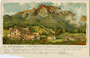Hotel "Dürrenstein" auf der Plätzwiese in Prags, Gbz. Welsberg, Bzk. Bruneck gegen Pragser Dolomiten. Photochromdruck 9 x 14 cm nach einem Original von F.A.C.M. Reisch, Meran. Verlag H. Leipoldt, Plätzwiese um 1900. Inv.Nr. vu914pcd00300