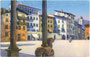Casa Balduini (links von der Säule) an der Piazza del Duomo (dt. Domplatz) in Trento (dt. Trient). Kombinationsfarbdruck 9 x 14 cm; Verlag Kapper (Alois), Trento; postalisch befördert 28.3.1915.  Inv.-Nr. vu914kfd00014