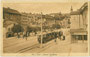 Triebwagen mit Beiwagen der L.B.I.H.i.T. (Lokalbahn Innsbruck-Hall in Tirol) am Unteren Stadtplatz in Hall in Tirol. Lichtdruck 9 x 14 cm; Verlag Stengel & Co., G.m.b.H., Dresden 1915.  Inv.-Nr. vu914ld00277