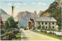 Hotelkolonie Höhlenstein (ital. Landro), Gde. Toblach (1868-1919 Bzk. Bruneck, Gefürst. Grafsch. Tirol, heute Südtirol) mit Cristallogruppe der Ampezzaner Dolomiten. Kombinationsfarbdruck 9 x 14 cm; Stengel & Co., Dresden 1902.  Inv.-Nr. vu914kfd00044