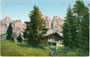 Meierei Plankenschwaige am Karerpass, Gde. Welschnofen, Gbz. u. Bzk. Bozen, Gefürst. Grafsch. Tirol (heute Bez.gem. Salten-Schlern, Auton. Prov. Bozen-Südtirol). Photochromdruck 9 x 14 cm; Joh. F. Amonn, Bozen 1908.  Inv.-Nr. vu914pcd00258